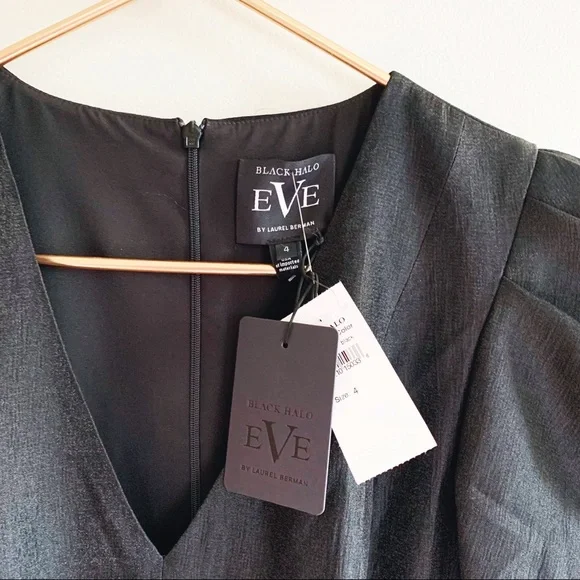 Black Halo Eve Black Puff Sleeve Cocktail Dress Bow Detail 80s Vintage Inspired - Picture 7 of 14